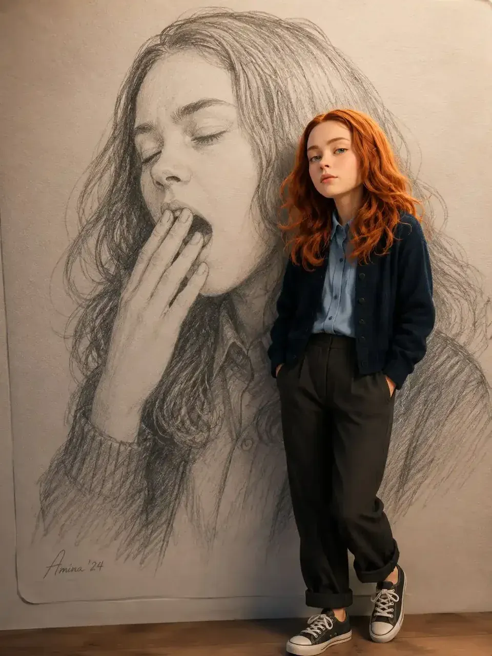 رسومات بالقلم الرصاص نسخ ثلاثية الأبعاد — نموذج فن تشيبي