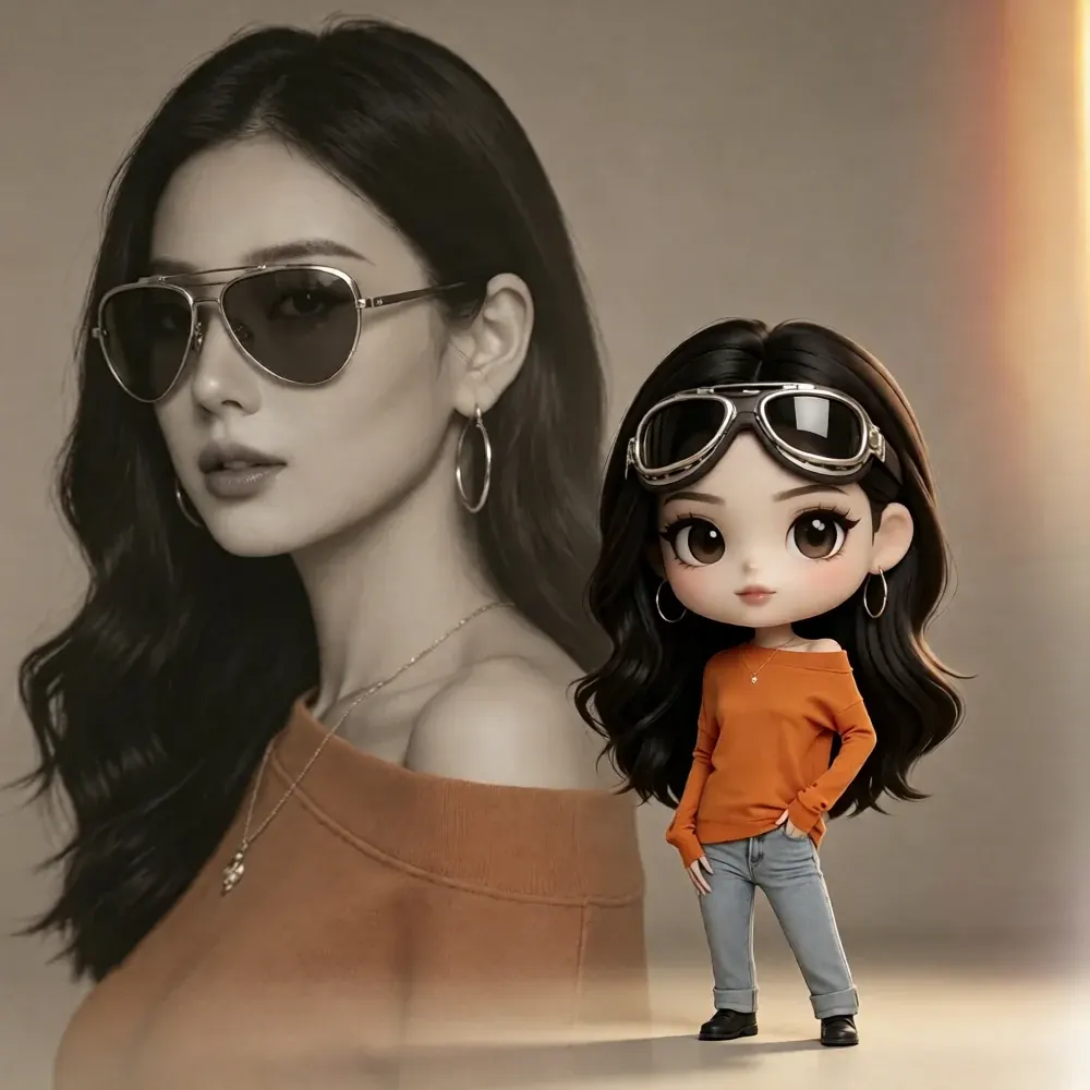 Double Exposure Fashion Portrait — chibi art sample