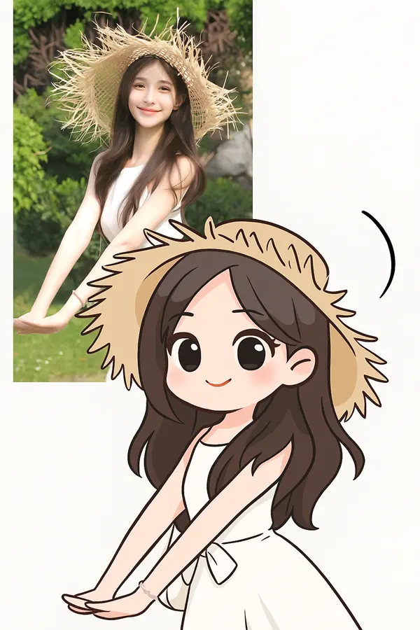 Persona real + Sticker Chibi — ejemplo de arte chibi