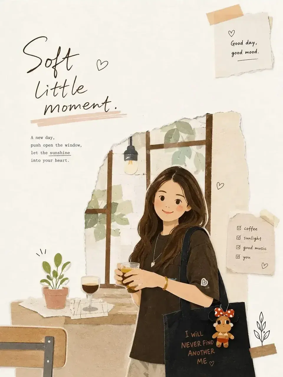 Korean Paper Collage Art — chibi art sample