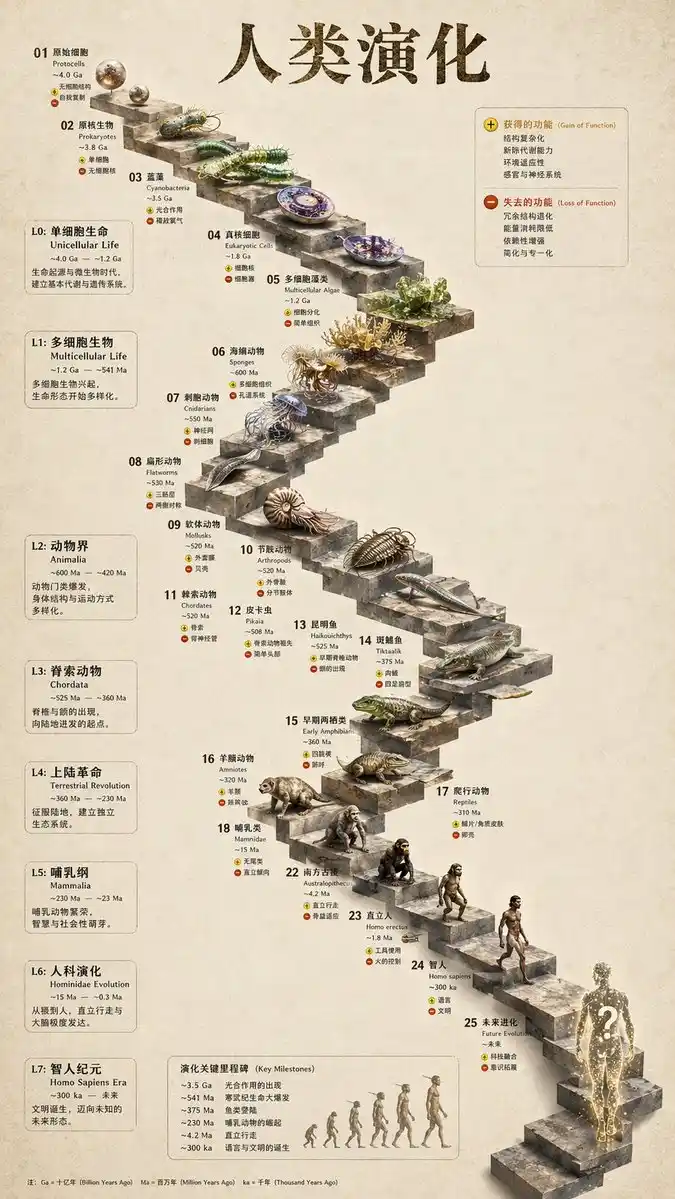 演化时间轴信息图 — Q版效果示例