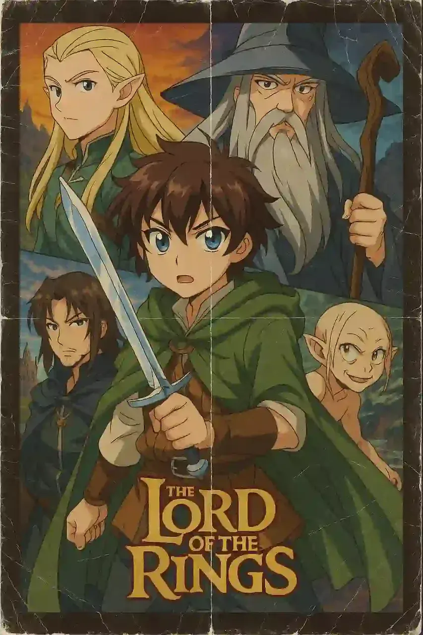 レトロアニメスタイルの映画ポスター — Q版の作例