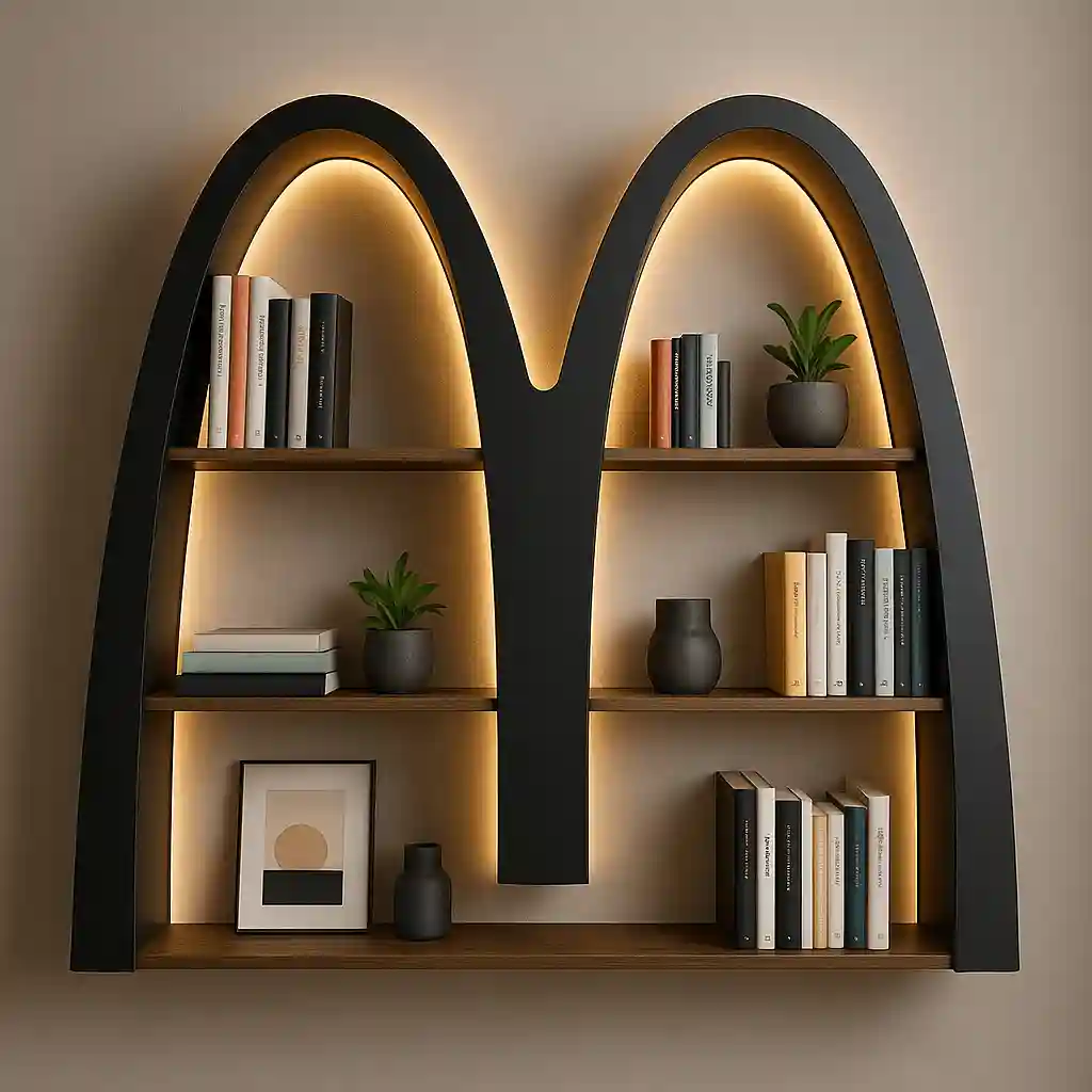 Logo-Shaped Creative Bookshelf — chibi art sample