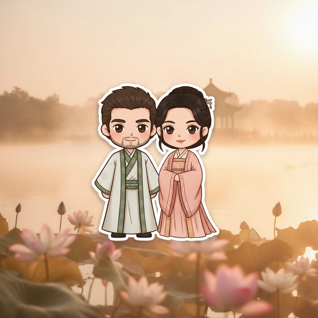 Q版贴纸：杭州荷花黎明